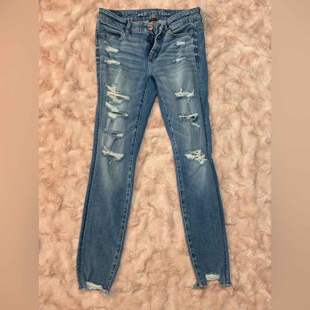 American Eagle Outfitters Ripped Skinny Jeans in Light Blue